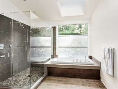 Elegant shower area with glass enclosure